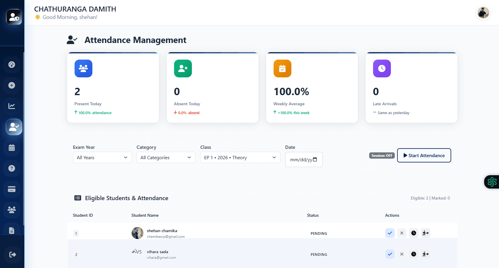 LMS attendance tracking interface with QR code support