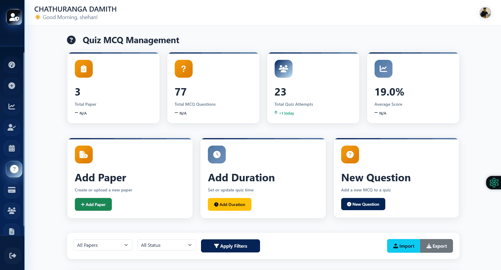 LMS online exam interface with countdown timer