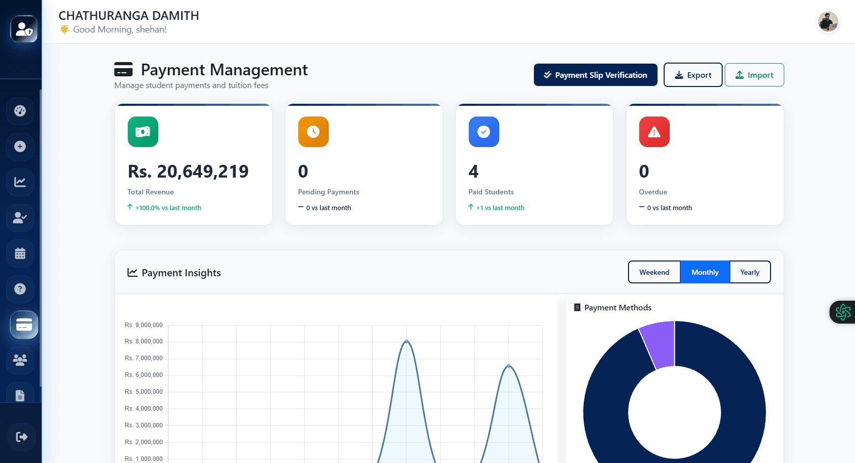 LMS financial and payment management screens