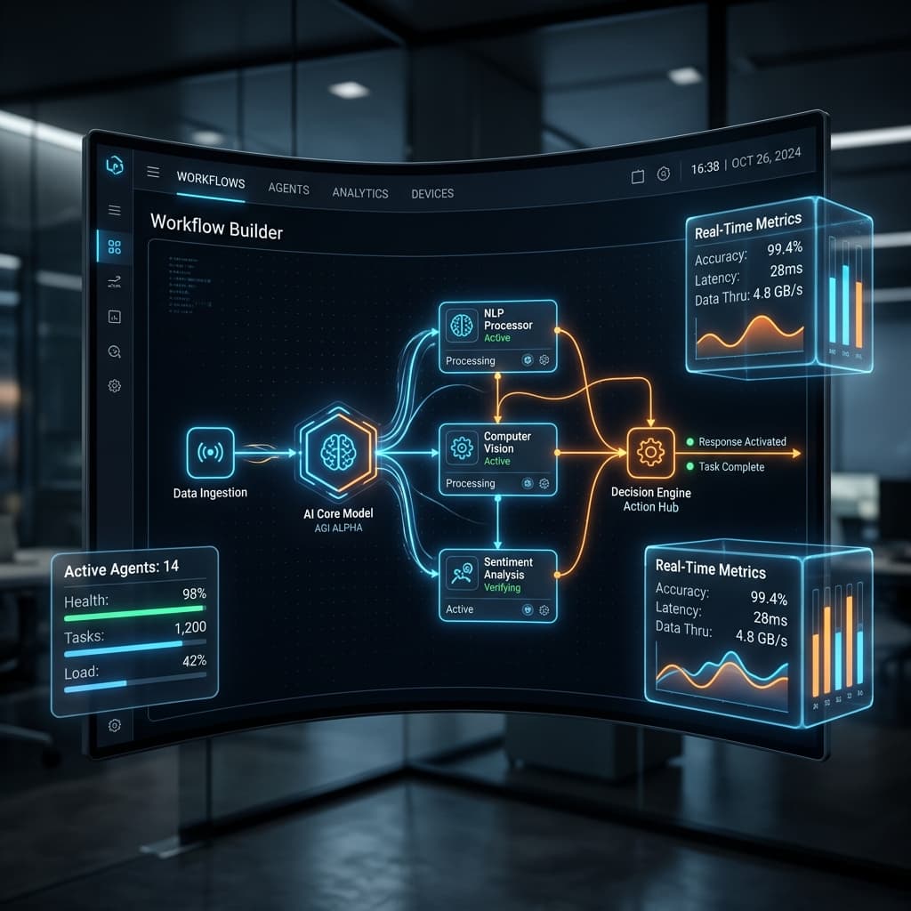 AI workflow automation dashboard and node editor